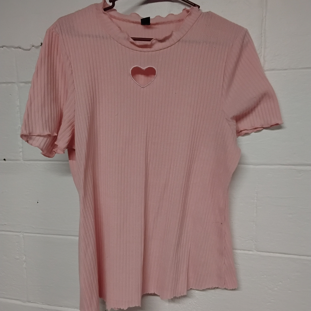 SHEIN Pink Ribbed Cut Out T-Shirt